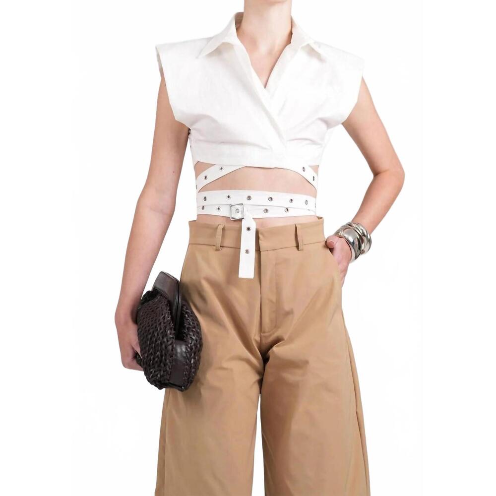 NEW NONCHALANT LABEL terry sleeveless wrap crop top in white